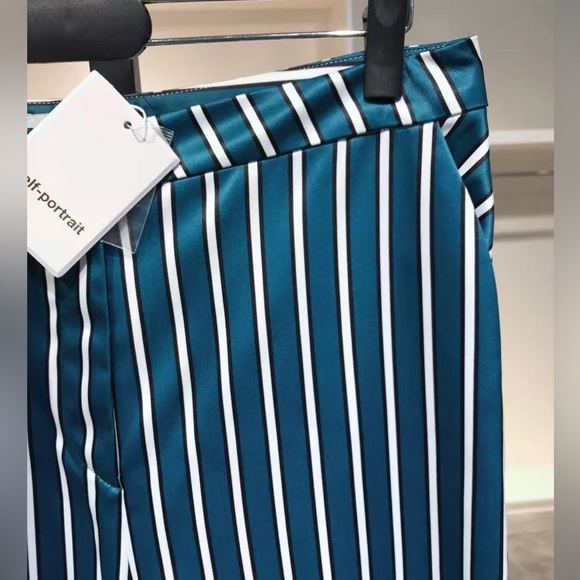 US 12 Self-Portrait Green Alex Stripe Pants NWT - Picture 6 of 11